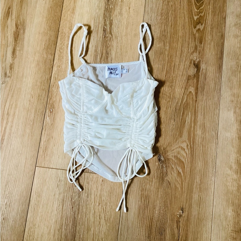 Princess Polly Women’s Cream Sheer Tie Top SIZE 4 Summer Party Festival Y2K